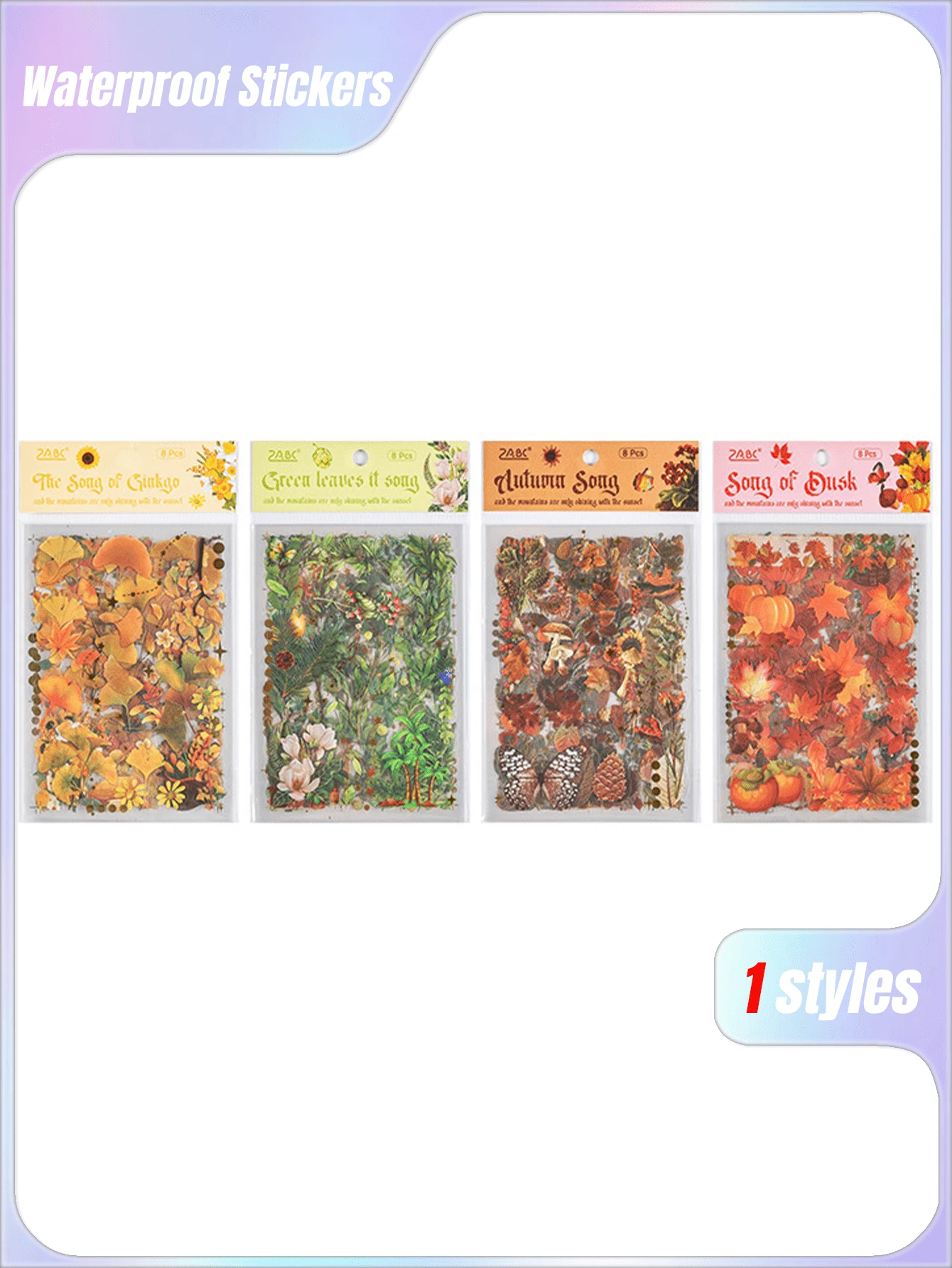 Paquete de 4 pegatinas impermeables para diario con diseño de canción del bosque | Papel y calcomanías retro DIY para scrapbooking - Traje - Ver 1