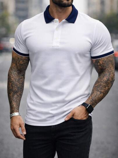 Polo Hombre Corte Atlético Slim Fit | Algodón Piqué Premium | Diseño Italiano Blanco.