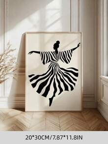 1幅抽象舞者墙饰，现代黑白舞蹈版画，简约女性艺术作品，适用于客厅或卧室装饰，海报，房间装饰，客厅装饰，办公室装饰，家居装饰，卧室装饰，厨房装饰，浴室装饰，房间装饰用品，墙面装饰，无框 - 黑與白 - 查看 8