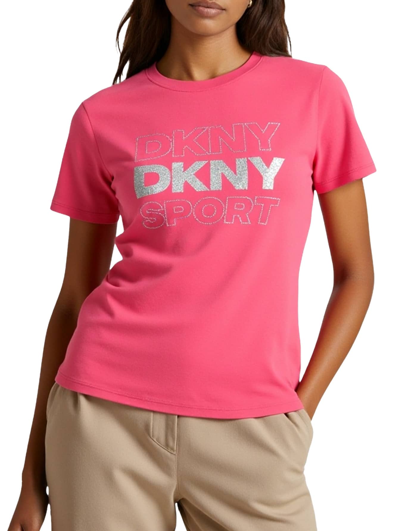 DKNY Women's T-Shirt Silver Pink - Pink Grey - View 1