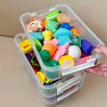 4-Layer Extra Large Capacity Multi-Function Storage Box With Handle, Toy/Building Block Organizer, Stationery/Notebook/Marker Pen Storage Box, Transparent Plastic Material For Easy Viewing - Clear - View 5