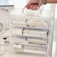 4-Layer Extra Large Capacity Multi-Function Storage Box With Handle, Toy/Building Block Organizer, Stationery/Notebook/Marker Pen Storage Box, Transparent Plastic Material For Easy Viewing - Clear - View 2