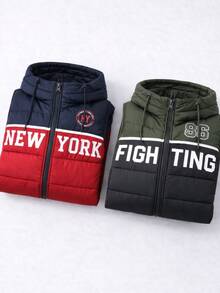 Set 2 chalecos niños acolchados niño con gorro diseño urbano ajuste cómodo cierre frontal uso diario temporada otoño  invierno - Multicolor - Ver 3