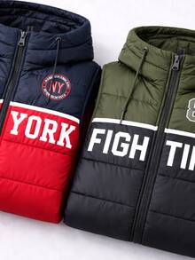 Set 2 chalecos niños acolchados niño con gorro diseño urbano ajuste cómodo cierre frontal uso diario temporada otoño  invierno - Multicolor - Ver 4