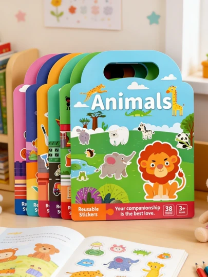 POKOJA LAND Theme Jelly Sticker Quiet Book Toy, Reusable Children's Sticker Book Waterproof Double Side Design, Contains Animals, Horse Riding Club And Games Theme Variety, Educational Cognitive Learning Activity Teaching Aids Toy, Enlightenment Toy For Children Gift, Good Choice For Birthday Festive Gifts Spring To Summmner