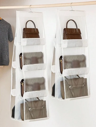 1pc 6/8 Grid Bag Storage Hanging Bag Wardrobe Dormitory Hanging Household Rack Layered Bag Rack Shoulder Bag Storage Bag Decorations Decor Festival Decor Room Decor Home Decor Bed Room Decor Bedroom, Organizer, Home Storage, White T Shirt Women, Black Pants Women, Ladies Winter Clothes, Dress,