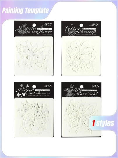 4pcs Feather Dream & Butterfly Dance Hollow-Out Stencil Set | Cross-Border Journal DIY Painting Templates For Handwritten Newspaper