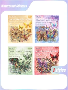 4pcs Butterfly Dance Breeze Holographic Sticker Pack | Waterproof PET Cross-Border Journal DIY Supplies - suit - View 1