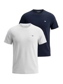 2 Pack Men's O-Neck T-Shirt White Navy Blue - Armani Blue/White - View 1