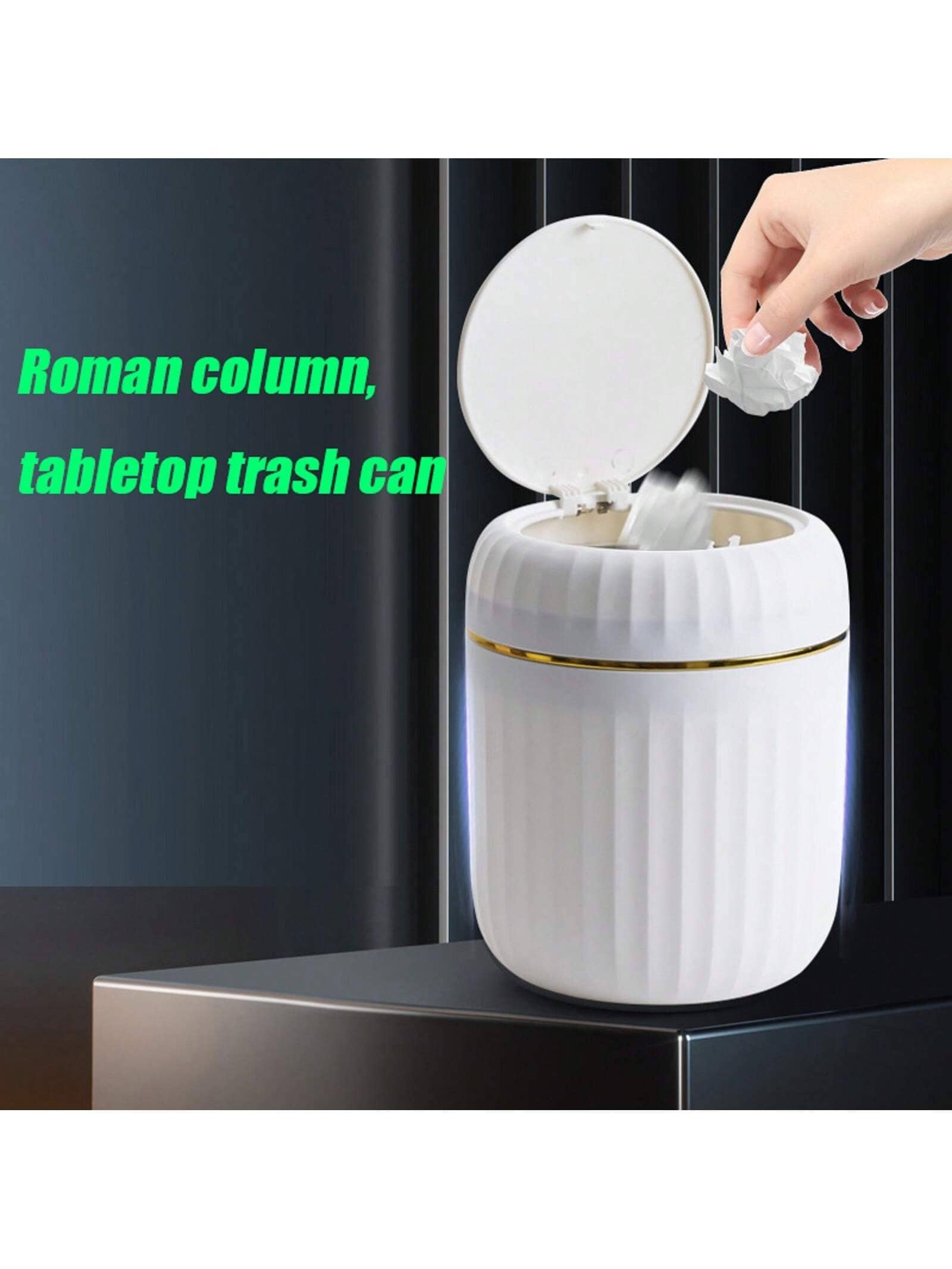 Mini Desktop Trash Can, Press Type, Living Room Desk Waste Paper Bucket, Car, Bedroom, Dining Room Desktop Trash Can - Pink/white/green/yellow - View 1