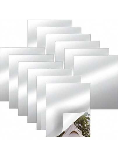 6 Piezas 10 Piezas Azulejos de espejo acrílico autoadhesivos sin marco, flexibles, sin vidrio, pegatinas de espejo rectangulares pequeñas para decoración de pared del hogar, centro de mesa, manualidades DIY