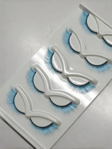 5 Pairs Colored False Eyelashes Cat Eye Blue Mink Effect Lashes For Cosplay Fluffy Soft Criss Cross Natural Look Strip Lash Makeup Tools - Blue - View 4