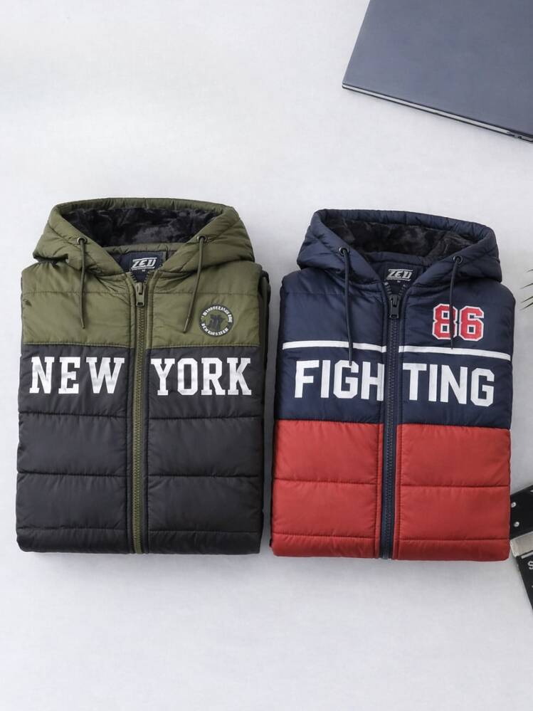 Set 2 piezas chaleco niño con capucha afelpado para uso diario diseño moderno, para cualquier temporada - Multicolor - Añade 3