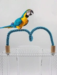 1个可弯曲双头木螺丝鹦鹉攀爬架鸟类栖木玩具，四季皆宜 - 藍色 - 查看 1