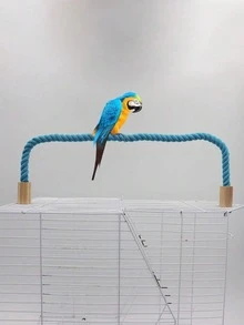 1个可弯曲双头木螺丝鹦鹉攀爬架鸟类栖木玩具，四季皆宜 - 藍色 - 查看 6
