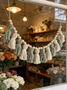 1 chiếc vòng trang trí Giáng sinh thủ công tua rua màu chuyển sắc xanh lá cây, xanh dương, xám, trắng, phong cách Bohemian, dùng treo tường trang trí nhà cửa, lớp học, dịp lễ. - Nhiều màu - Xem 3