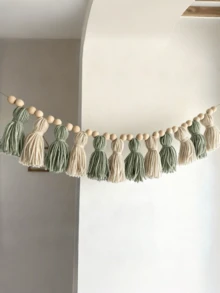 1 chiếc vòng trang trí Giáng sinh thủ công tua rua màu chuyển sắc xanh lá cây, xanh dương, xám, trắng, phong cách Bohemian, dùng treo tường trang trí nhà cửa, lớp học, dịp lễ. - Nhiều màu - Xem 7