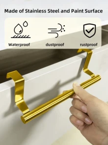 1 Kitchen Sink Towel Rack With Hooks On Cabinet Doors, No Drilling Required, Suitable For Kitchen Cabinets And Drawer Style Towel Racks, Gold Color. - Gold - View 4