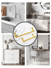 1 Kitchen Sink Towel Rack With Hooks On Cabinet Doors, No Drilling Required, Suitable For Kitchen Cabinets And Drawer Style Towel Racks, Gold Color. - Gold - View 5