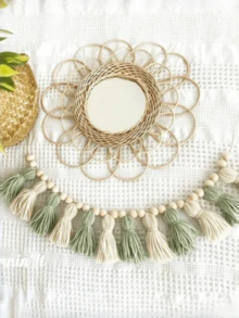 1 chiếc vòng trang trí Giáng sinh thủ công tua rua màu chuyển sắc xanh lá cây, xanh dương, xám, trắng, phong cách Bohemian, dùng treo tường trang trí nhà cửa, lớp học, dịp lễ. - Nhiều màu - Xem 9