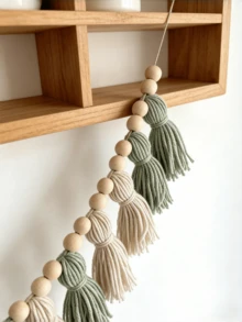 1 chiếc vòng trang trí Giáng sinh thủ công tua rua màu chuyển sắc xanh lá cây, xanh dương, xám, trắng, phong cách Bohemian, dùng treo tường trang trí nhà cửa, lớp học, dịp lễ. - Nhiều màu - Xem 8