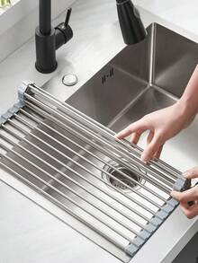 Over-Sink Extendable Dish Rack, Adjustable Stainless Steel Drainer Board With Arms - Multi-Purpose Kitchen & Bathroom Sink Organizer For Utensils, Fruits, Vegetables - Multicolor - View 2