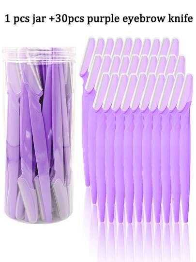30/60 Piece Set Purple Eyebrow Razor Kit, Includes Eyebrow Trimmer, Shaver, Callus Remover, Body Hair Trimmer, And Facial & Eyebrow Razor With Long Handle Blades And Precision Blade Cover, Women's Grooming Tools For Daily Use Or Travel, Affordable Price