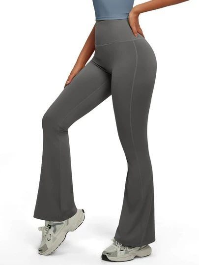 Pantalones deportivos acampanados negros para mujer, cintura alta, elásticos, efecto estilizador, ideales para yoga, gimnasio y uso diario