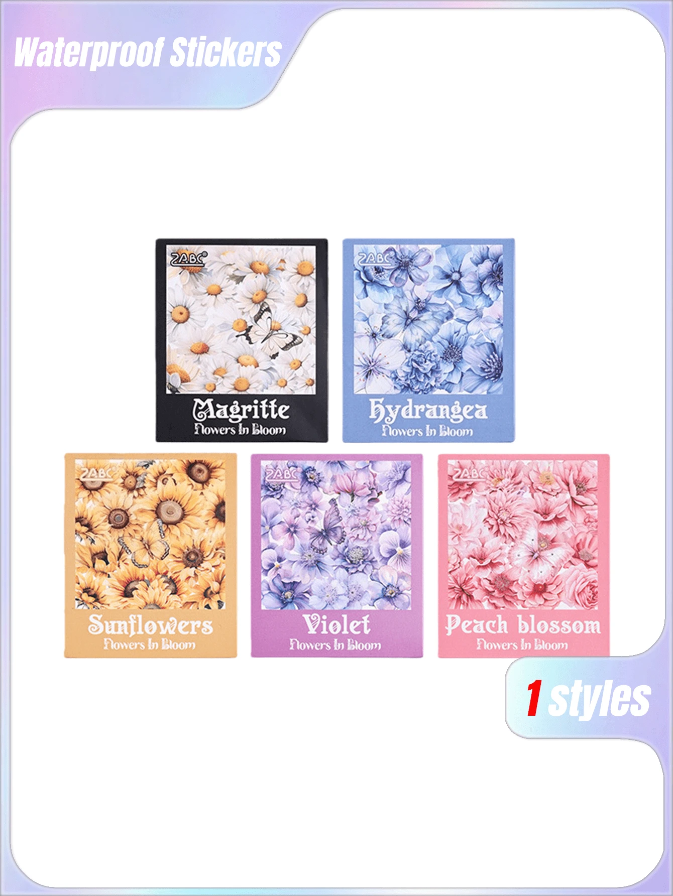 5-Piece Flower View Laser Sticker Set | 60 Pcs Waterproof PET Shell Light Journal Supplies - multicolor - View 1