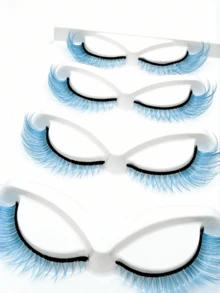 5 Pairs Colored False Eyelashes Cat Eye Blue Mink Effect Lashes For Cosplay Fluffy Soft Criss Cross Natural Look Strip Lash Makeup Tools - Blue - View 7