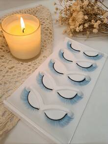 5 Pairs Colored False Eyelashes Cat Eye Blue Mink Effect Lashes For Cosplay Fluffy Soft Criss Cross Natural Look Strip Lash Makeup Tools - Blue - View 2
