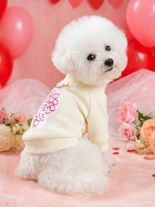 PETSIN 1pc Cat/Dog Universal Clothes, Embroidered Heart-Shaped Pattern Pet Sweater, Comfortable Spring Casual Pullover - White - View 2