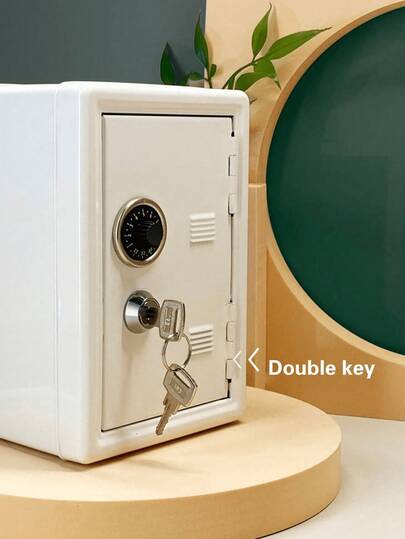 1pc All-Metal Password Piggy Bank With Built-In Removable Coin Box + Two Keys, Simple White Password Key Double-Locked Metal Piggy Bank Birthday Gift