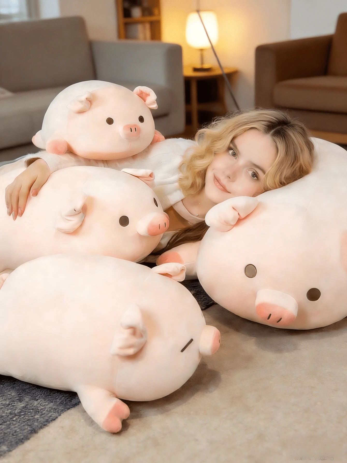 MINKOJA - BESTSELLERS 1 件毛绒小猪抱枕/玩偶，会下蛋的毛绒小猪，节日礼物，生日礼物，平安夜礼物，圣诞节礼物，完美礼物，复活节礼物，儿童玩偶，复活节 - 彩色 - 查看 1