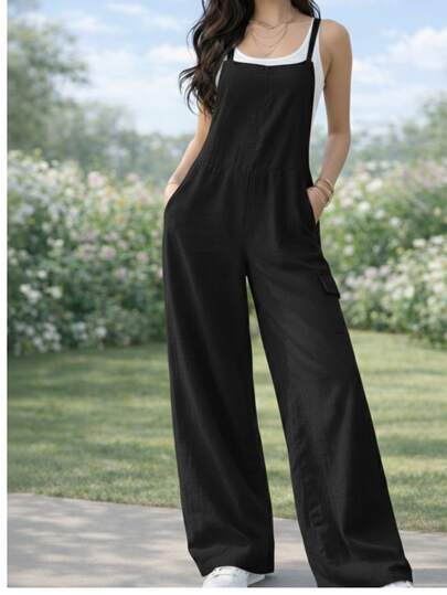 MONO overol largo de Tirantes con bolsillos holgado para Mujer Casual Juvenil Pantalón de pierna recta Largo Ajuste Holgado Tirantes Cómoda Versátil Estilo Urbano Ligero Ideal Primavera Verano