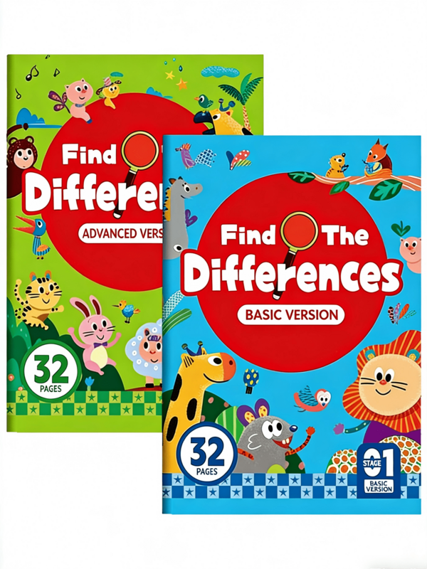 MINKOJA - SELECTS 32-Page "Spot The Difference" Booklet, Including Basic And Advanced Versions, Suitable For Children 3+ Years Old. Contents Include Matching Games, Logic Puzzles, Memory Tests, Etc. - An Ideal Birthday Gift For Boys/Girls