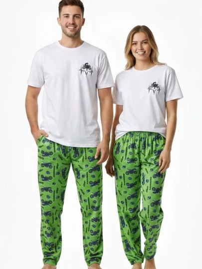 Pijama de pareja unitalla divertida 2 jogger 1 top y 2 playeras para compartir teddy unitalla