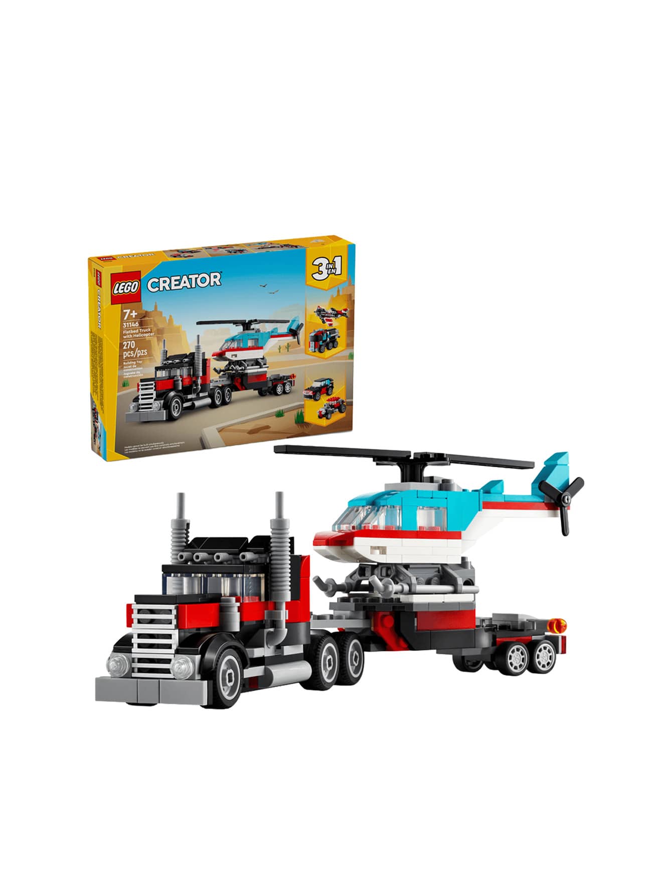 LEGO Creator 3-In-1 Flatbed Truck With Helicopter Kids 7Years+ 31146 - Multicolor - View 1