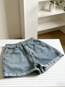 1 par de pantalones cortos vaqueros nuevos de corte holgado para mujer, la elección perfecta para el día a día. - Pantalones cortos de mezclilla 2005 - Ver 1