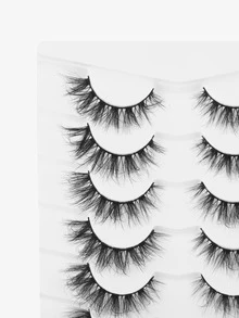 7 Pairs Natural Fox Eye False Eyelashes Soft Wispy Fluffy Lashes For Daily Natural Look Makeup - Black - View 7