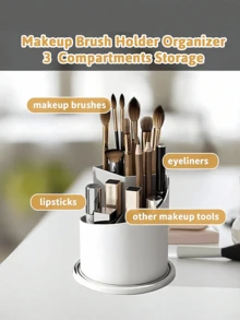 1 pièce - Boîte de rangement pour pinceaux de maquillage créative à 360°, avec couvercle noir transparent, support rotatif de bureau pour pinceaux, cylindre de rangement décoratif pour pinceaux de maquillage, porte-stylo rotatif pour coiffeuse, porte-rouge à lèvres, boîte de rangement cosmétique de bureau compartimentée anti-poussière - Multicolore - Voir 2