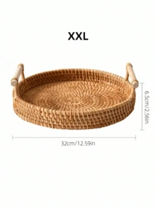 1 pieza Bandeja con asa de ratán, tejido de mimbre natural, bandeja de exhibición multiusos para el té de la tarde, adecuada para hoteles y restaurantes, construcción resistente, fácil de limpiar. - Marrón - Ver 7