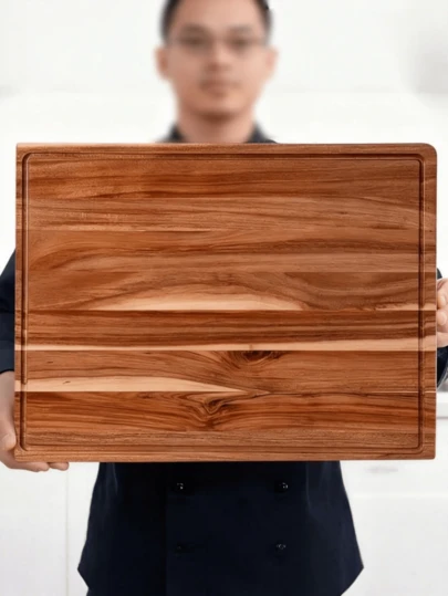 Heavy Duty Thick Rectangular Hardwood Cutting Board - Easy Clean Kitchen & Camping Chopping Board, Suitable For Meat, Cheese, Vegetables, Bread - Ideal Gift For Eid, Mother's Day, Thanksgiving - Home & Outdoor Food Prep, Natural Wood Grain Design, Sturdy Construction, Home Cooking, Meat Slicing, Wooden Tray, Reusable Tray, Wooden Chopping Board