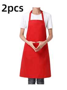 1/2/5PCS Women's Apron With Simple Red Design Featuring Pockets Ideal For Cooking Cleaning Household Chores And Kitchen Essentials - Red - View 7
