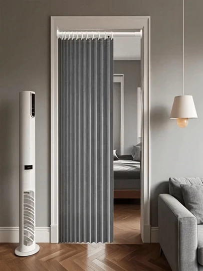 1pc Magnetic Folding Door Curtain, Equipped With Hooks, Available In Various Colors, Suitable For Space Division In Living Rooms, Bedrooms And Kitchens, As Well As Room Decoration.