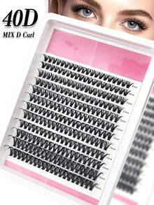 1盒240片40D柔软自然假睫毛，长度8-16毫米混合，0.07毫米D卷度，12排貂毛纤维，3D立体，适合日常派对妆容 - 黑色 - 查看 1