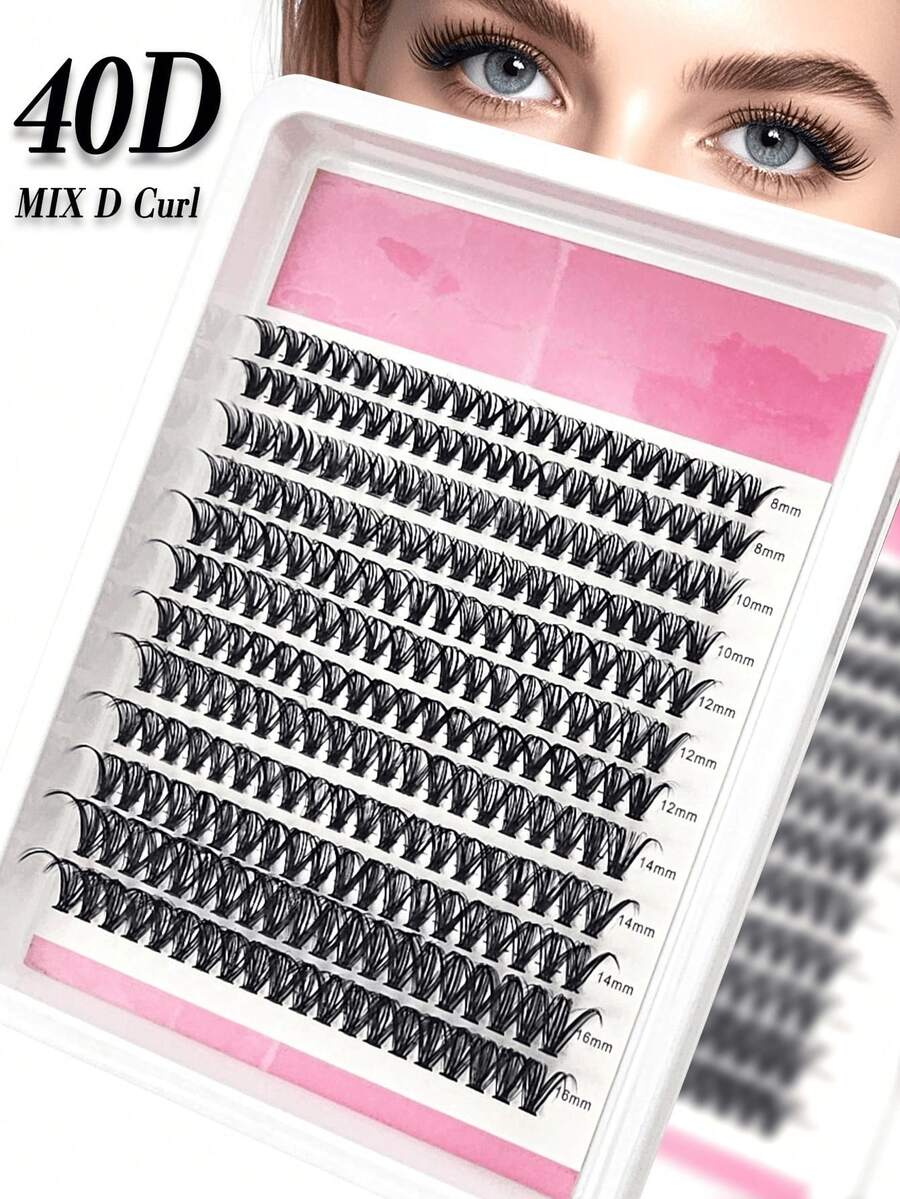 1盒240片40D柔软自然假睫毛，长度8-16毫米混合，0.07毫米D卷度，12排貂毛纤维，3D立体，适合日常派对妆容 - 黑色 - 查看 1