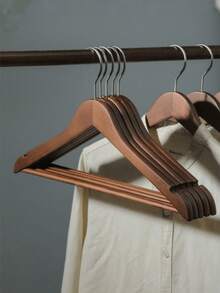 Solid Wood Hangers With Anti Slip Grooves And Slim Design Save Space - Suitable For Professional Wardrobe Storage, Such As Jackets, Pants, Etc. - Clothing Hooks, Suitable For Home Or Retail Storage, Essential For Fashion Enthusiasts - Retro Color - View 1
