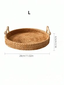 1 pieza Bandeja con asa de ratán, tejido de mimbre natural, bandeja de exhibición multiusos para el té de la tarde, adecuada para hoteles y restaurantes, construcción resistente, fácil de limpiar. - Marrón - Ver 12