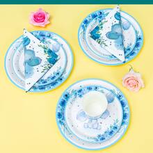 Platos, servilletas y vasos desechables con globos de flores azules y elefantes, platos, servilletas y vasos con temática animal para suministros de fiesta, adecuados para 25 invitados, vajilla de papel desechable para fiestas, bodas, picnics familiares - Multicolor - Ver 4